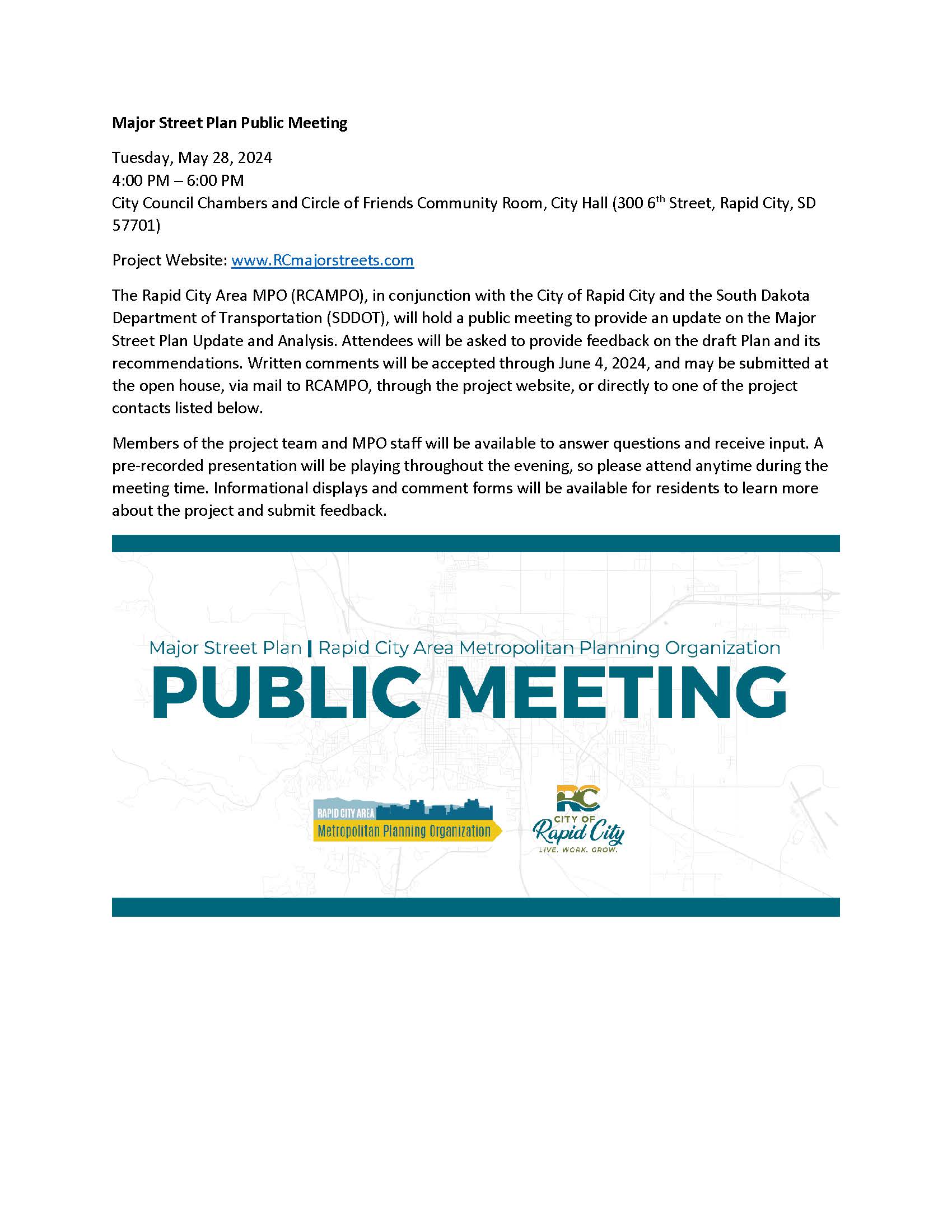 Major Street Plan public meeting announcement